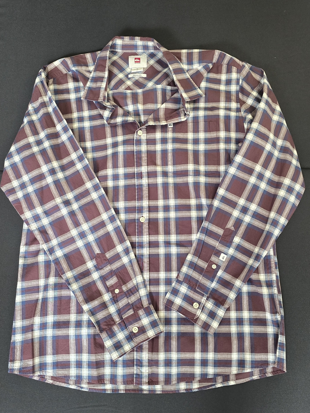 Quiksilver Men's Maroon Plaid Button-Down Shirt